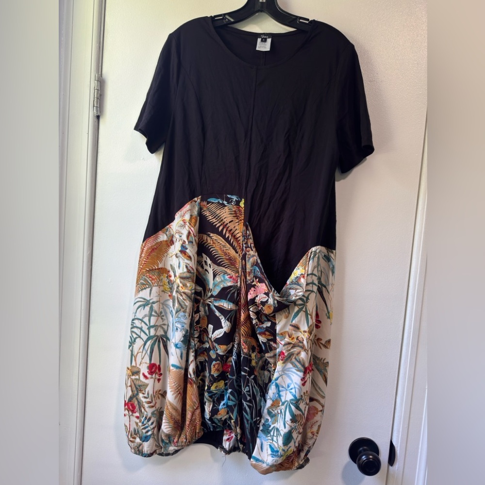 Shana Black and Multicolor Floral-Panel Midi Dress